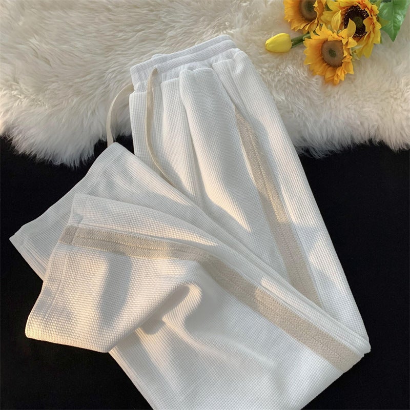 Solid Drawstring Joggers Casual Womens Pants White