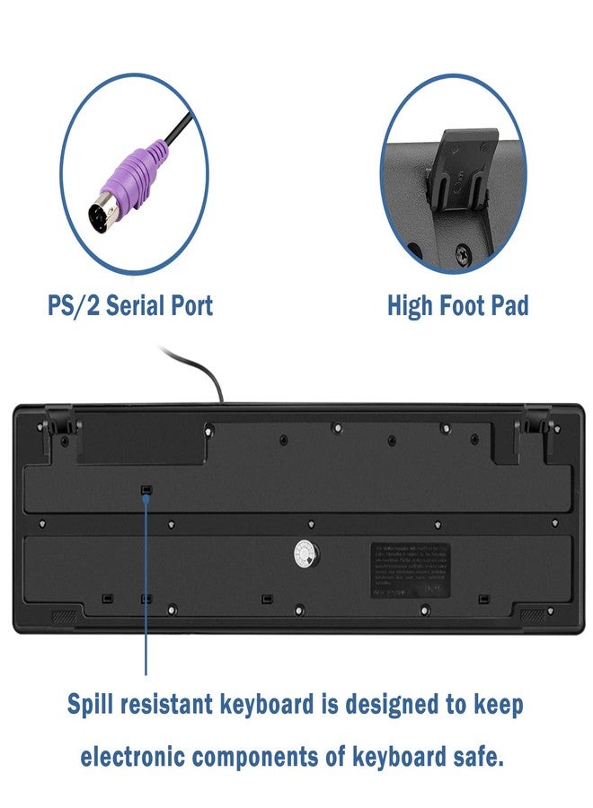 M MC Saite MCSaite Wired PS2 104 Keys Computer Keyboard with Stands,Black,Waterproof - US Layout Compatible for Windows, PC, Laptop - Image 4