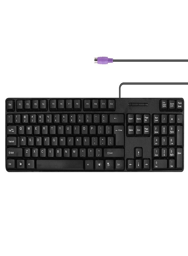 M MC Saite MCSaite Wired PS2 104 Keys Computer Keyboard with Stands,Black,Waterproof - US Layout Compatible for Windows, PC, Laptop - Image 1
