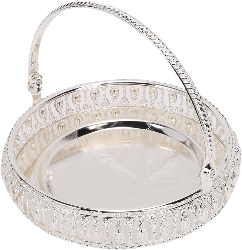Asixxsix Fruit Tray, Zinc Alloy Vintage European Style Serving Platter Decorative Tray with Comfortable Handle for Tea Coffee Dessert Snacks Party Family Gathering, - Image 2