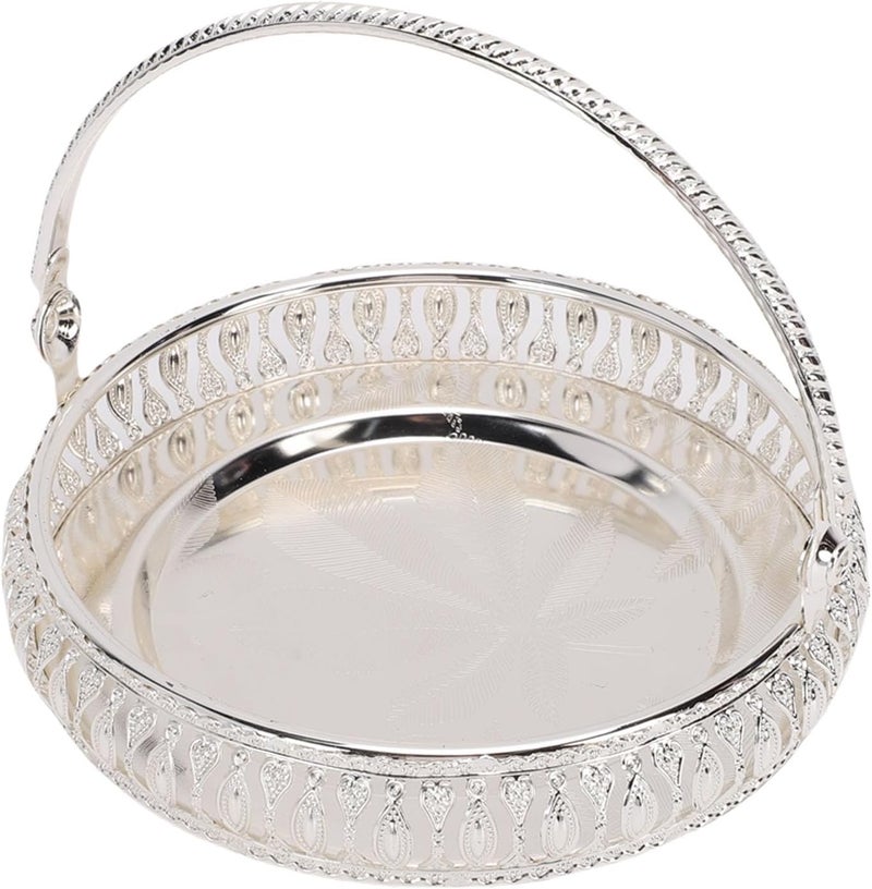 Asixxsix Fruit Tray, Zinc Alloy Vintage European Style Serving Platter Decorative Tray with Comfortable Handle for Tea Coffee Dessert Snacks Party Family Gathering, - Image 3