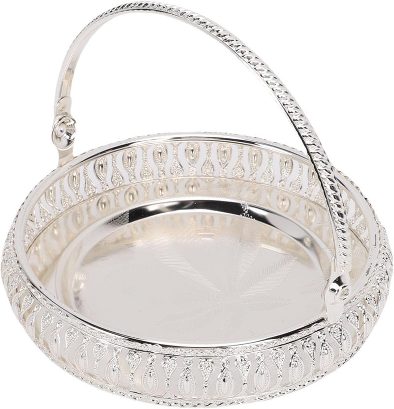 Asixxsix Fruit Tray, Zinc Alloy Vintage European Style Serving Platter Decorative Tray with Comfortable Handle for Tea Coffee Dessert Snacks Party Family Gathering, - Image 4
