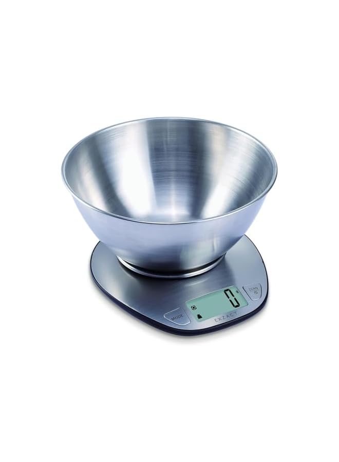 Exzact Electronic Kitchen Scale Stainless Steel Baking Scale - Large Display Wet And Dry Food Weighing Scale With Stainless Steel Mixing Bowl - Easy Switch Between Imperial And Metric - Max 5 Kgs - Image 2