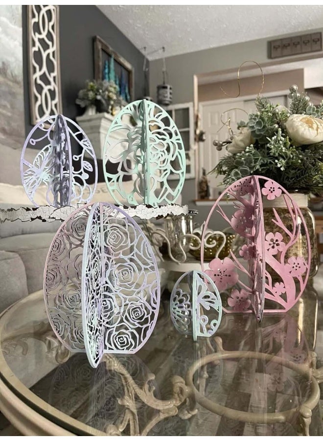 Horoof Home® Set of 5 Wooden 3D Easter Egg Decorations Multicolor Spring Table Decor - Image 2