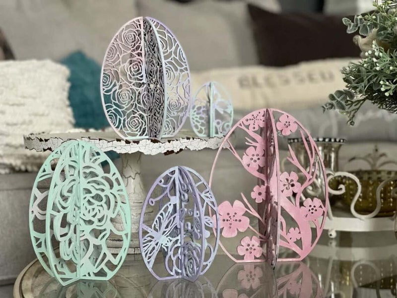 Horoof Home® Set of 5 Wooden 3D Easter Egg Decorations Multicolor Spring Table Decor - Image 5