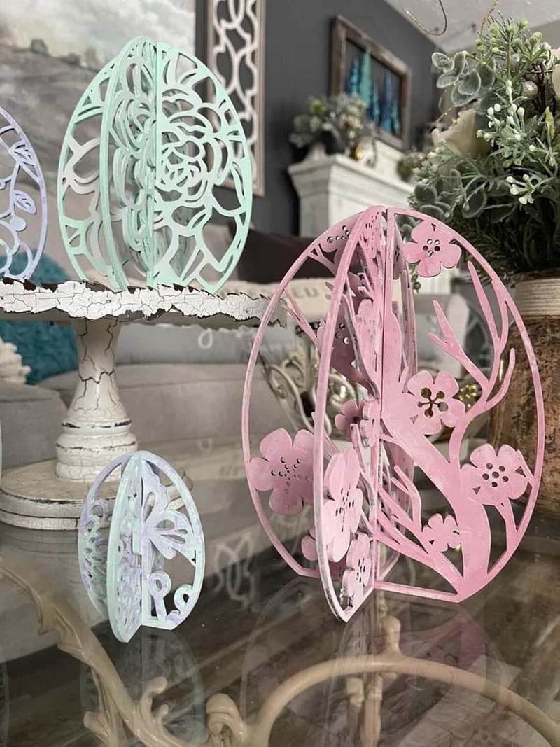 Horoof Home® Set of 5 Wooden 3D Easter Egg Decorations Multicolor Spring Table Decor - Image 1