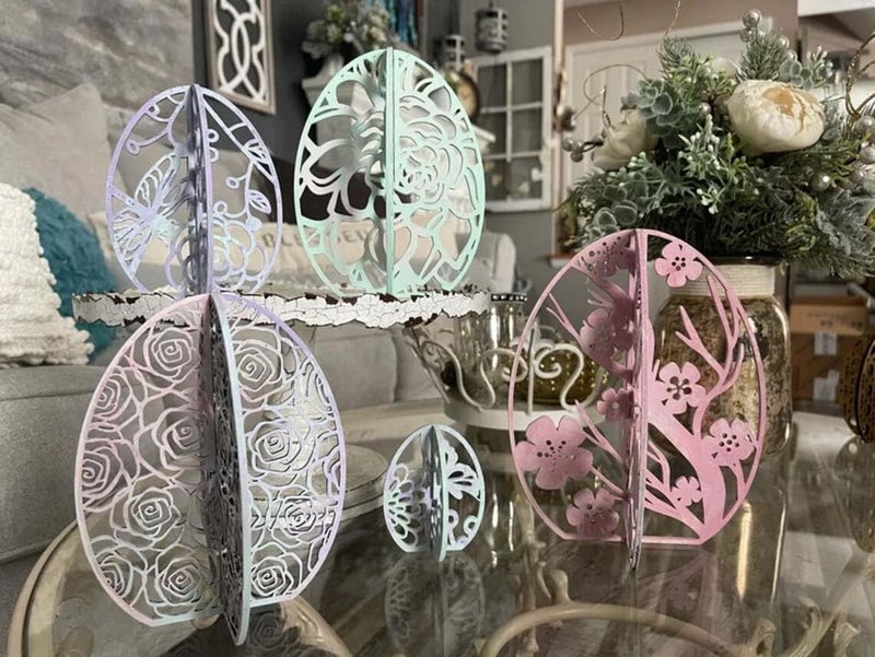 Horoof Home® Set of 5 Wooden 3D Easter Egg Decorations Multicolor Spring Table Decor - Image 3