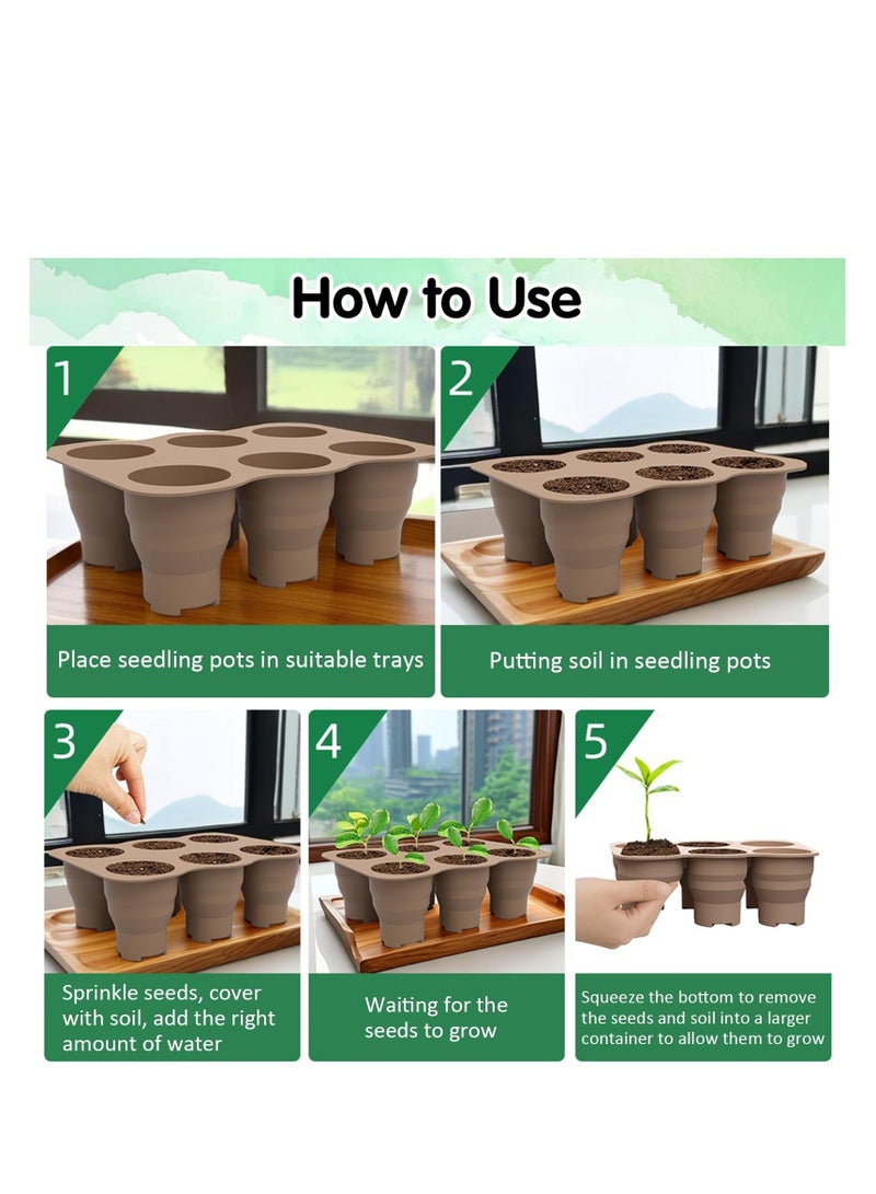 Generic Silicone Seed Starter Tray, 100% Silicone, Zero Plastic, BPA Free, Reusable Seed Starter Tray Bonsai Plant Starter Kit Flexible Seedling Germination Cup for Indoor Plant Propagation (Brown)  - Image 2