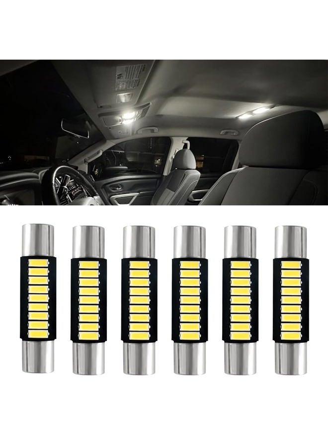 Lyxheth 6PCS 28mm 29mm 6614F Festoon LED Car Bulb, Car Vanity Light Bulbs, Extremely Bright 9-SMD 4014 Chips LED Bulb, Car Accessories Visor Light Bulb for Vanity Mirror, Dome Light (White) - Image 1