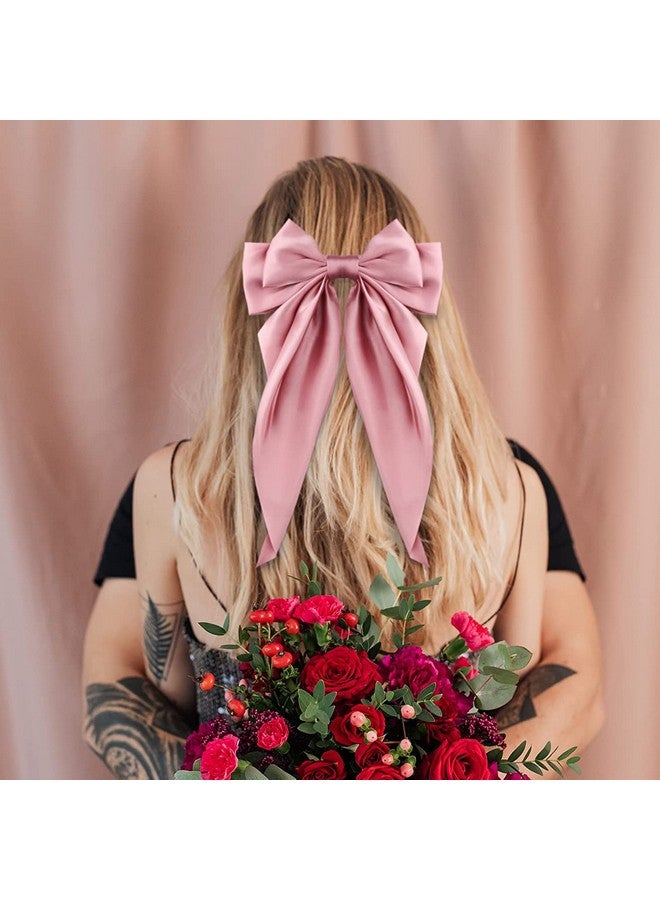 ويسكيت - مشبك شعر، إكسسوارات شعر كبيرة من الساتان متعدد الطبقات للنساء والفتيات، مشبك شعر باريت مقاس 8 بوصات، أقواس طويلة من الشريط الأسود، على الطراز الفرنسي (وردي) - Image 4