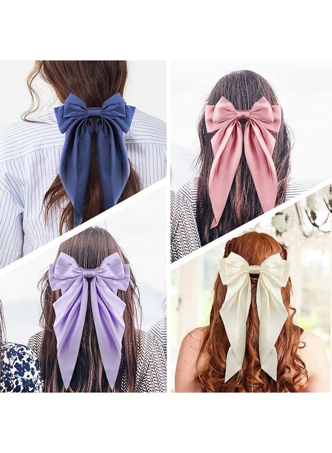 ويسكيت - مشبك شعر، إكسسوارات شعر كبيرة من الساتان متعدد الطبقات للنساء والفتيات، مشبك شعر باريت مقاس 8 بوصات، أقواس طويلة من الشريط الأسود، على الطراز الفرنسي (وردي) - Image 3