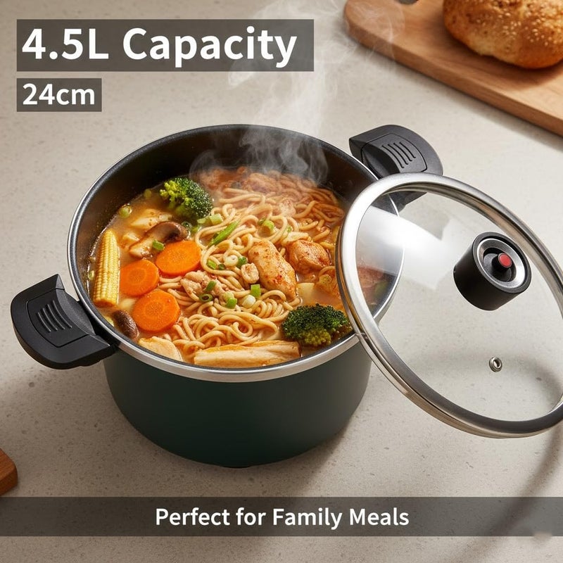 1350W Electric Pot - 4.5 Liter 24cm - Non-Stick Anti-scalding Surface - Automatic Heat Control - Heat Resistant Glass Lid - Safe & Time Saving - Image 2