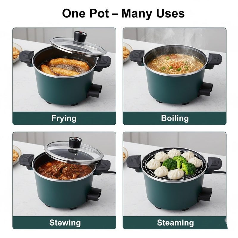 1350W Electric Pot - 4.5 Liter 24cm - Non-Stick Anti-scalding Surface - Automatic Heat Control - Heat Resistant Glass Lid - Safe & Time Saving - Image 3