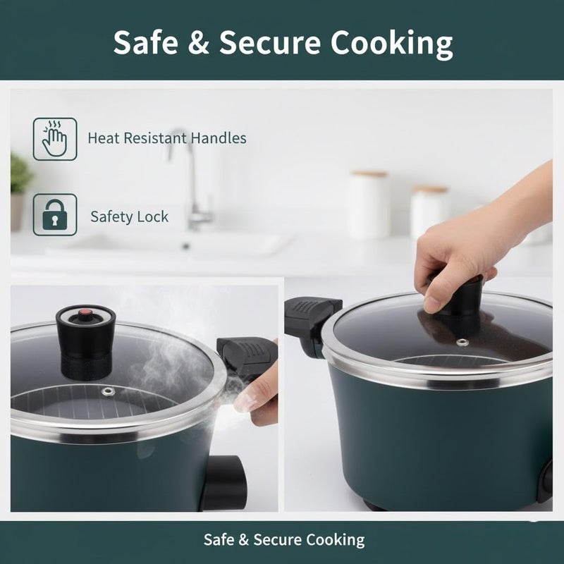 1350W Electric Pot - 4.5 Liter 24cm - Non-Stick Anti-scalding Surface - Automatic Heat Control - Heat Resistant Glass Lid - Safe & Time Saving - Image 5