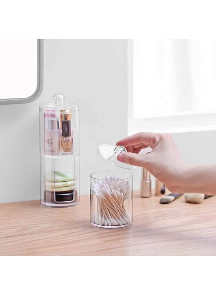 Happyupcity 2 in 1 Clear Acrylic Cotton Swabs Holder Makeup Pads Container Makeup Organizer with Lid Cosmetic Jars Bathroom Storage Dispenser Case for Cotton Pads Swabs Q-Tips - Image 4