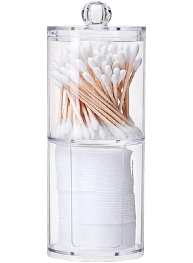 Happyupcity 2 in 1 Clear Acrylic Cotton Swabs Holder Makeup Pads Container Makeup Organizer with Lid Cosmetic Jars Bathroom Storage Dispenser Case for Cotton Pads Swabs Q-Tips - Image 1