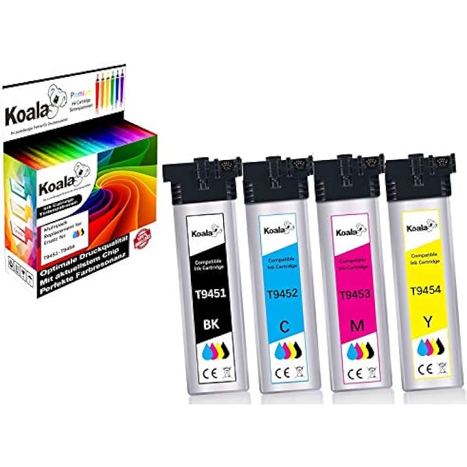 عبوة من 4 خراطيش حبر T9451-T9454 متوافقة مع خراطيش الطابعة T9451 T9452 T9453 T9454 متعددة العبوات لطابعة WORKFORCE PRO WF-C5210DW WF-C5290DW WF-C5710DWF WF-C5790DWF WF-C5790DW - Image 1