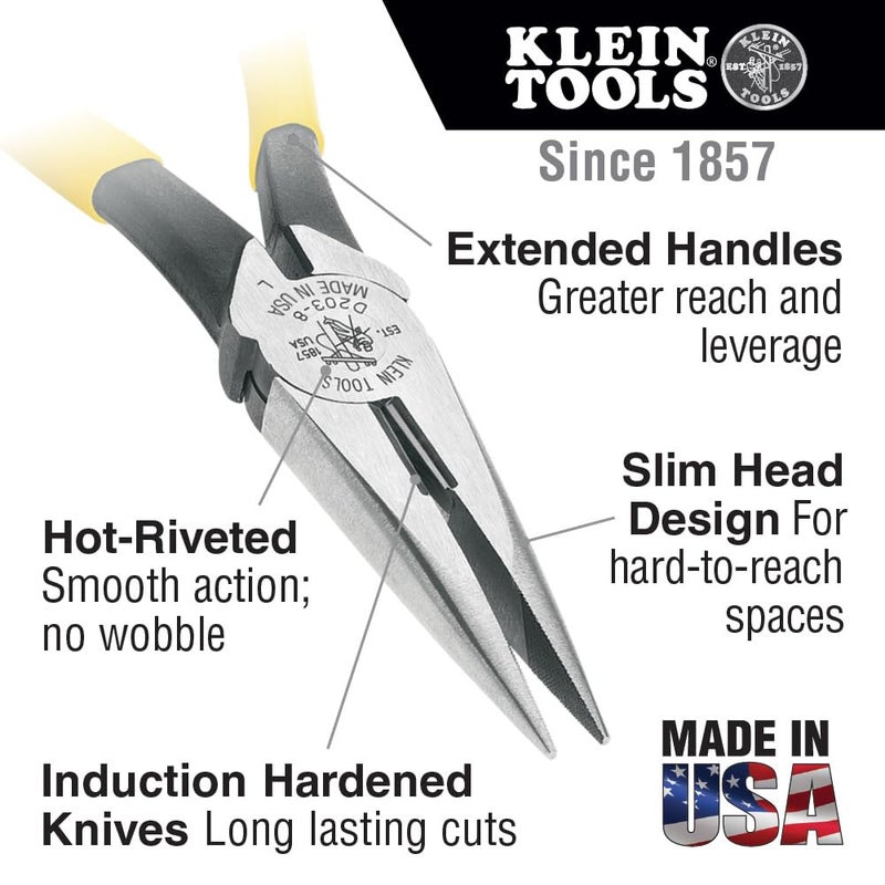 Klein Tools 80087 Dipped Plier Kit, Made in USA, Diagonal-Cutting, Needle-Nose, Side-Cutting High Leverage Linesman Pliers, Cutter and Crimper, 5-Piece - Image 4