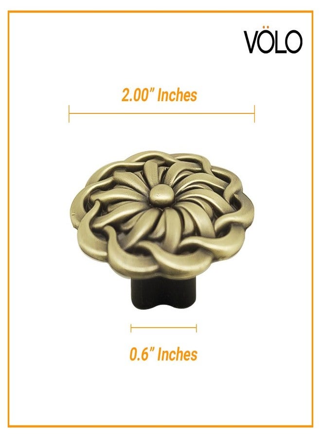 VOLO Antique Brass Cabinet Knob - Vintage Wardrobe & Drawer Pull Knob, Classic Round Flower Design with Screws for Cupboards & Kitchen Cabinets (Pack of 2 Pieces, 2 Inch) - Image 2