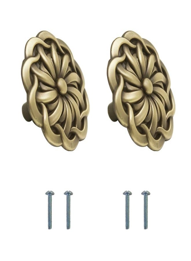 VOLO Antique Brass Cabinet Knob - Vintage Wardrobe & Drawer Pull Knob, Classic Round Flower Design with Screws for Cupboards & Kitchen Cabinets (Pack of 2 Pieces, 2 Inch) - Image 1