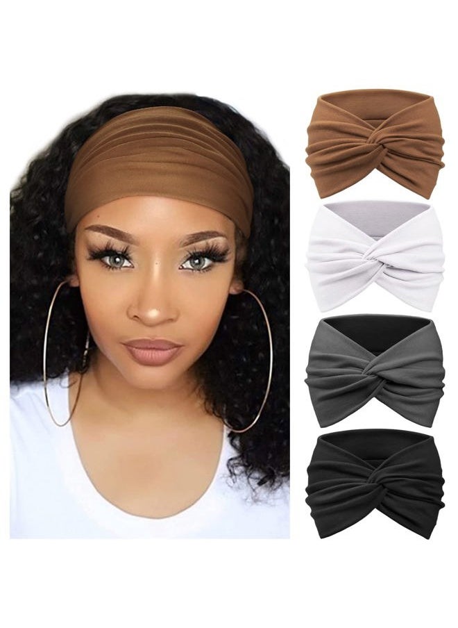DRESHOW 4 Pack Turban Headbands for Women Wide Vintage Head Wraps Knotted Cute Hair Band Accessories  - Image 1