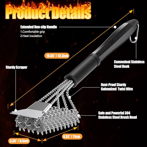 HOUSE AGAIN Grill Brush and Scraper Bristle Free, 304 Stainless Steel Brush Head Non Metal Bristles, Safe Steam Outdoor Grill Cleaning BBQ Grill Accessories for Smoker/Porcelain/Weber Gas/Charcoal - Image 2