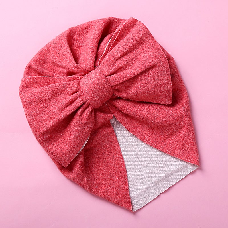 Generic Double Bow Cashmere-like Kids Cap 12 Melon Red