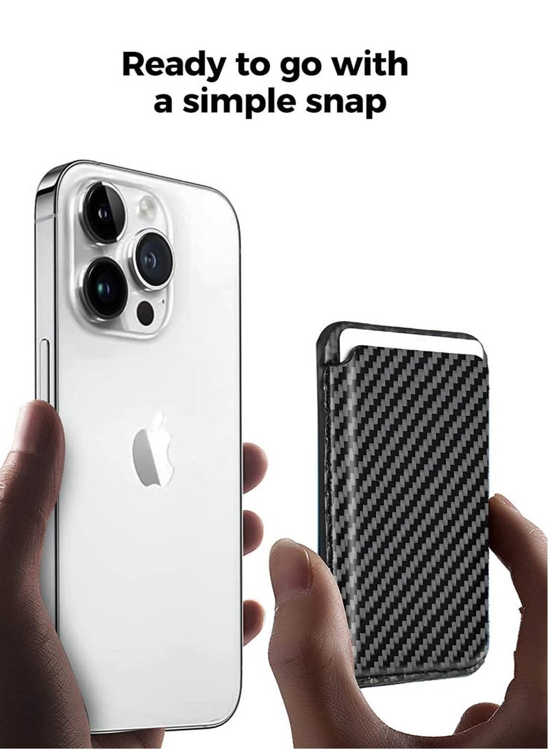MONOCARBON Real Carbon Fiber Magnetic Wallet [MagSafe Compatible] Card Holder for iPhone 14, iPhone 13 and iPhone 12 Series - Black  - Image 2