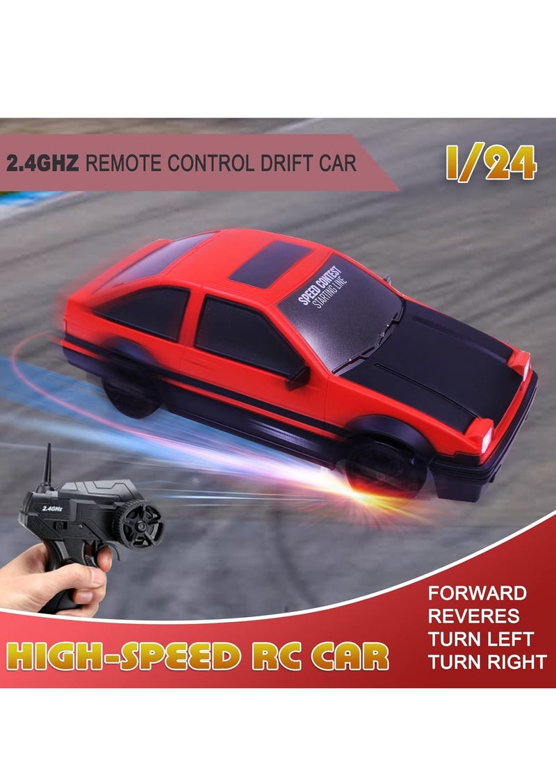 Remote control car rc drift car 2.4ghz 1:24 scale 4wd 15km/h high speed model vehicle with led lights drifting tire racing sport toy car for adults boys girls kids gift 2pcs rechargeable batteries - Image 2