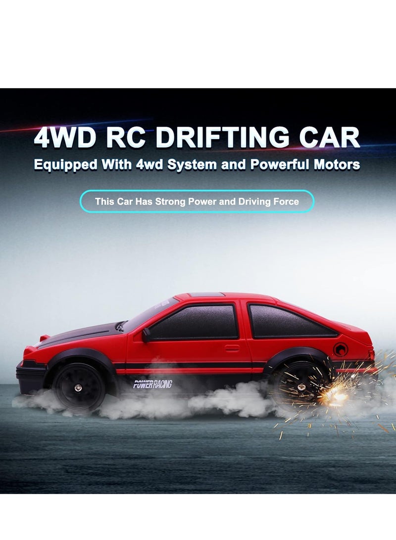 Remote control car rc drift car 2.4ghz 1:24 scale 4wd 15km/h high speed model vehicle with led lights drifting tire racing sport toy car for adults boys girls kids gift 2pcs rechargeable batteries - Image 3