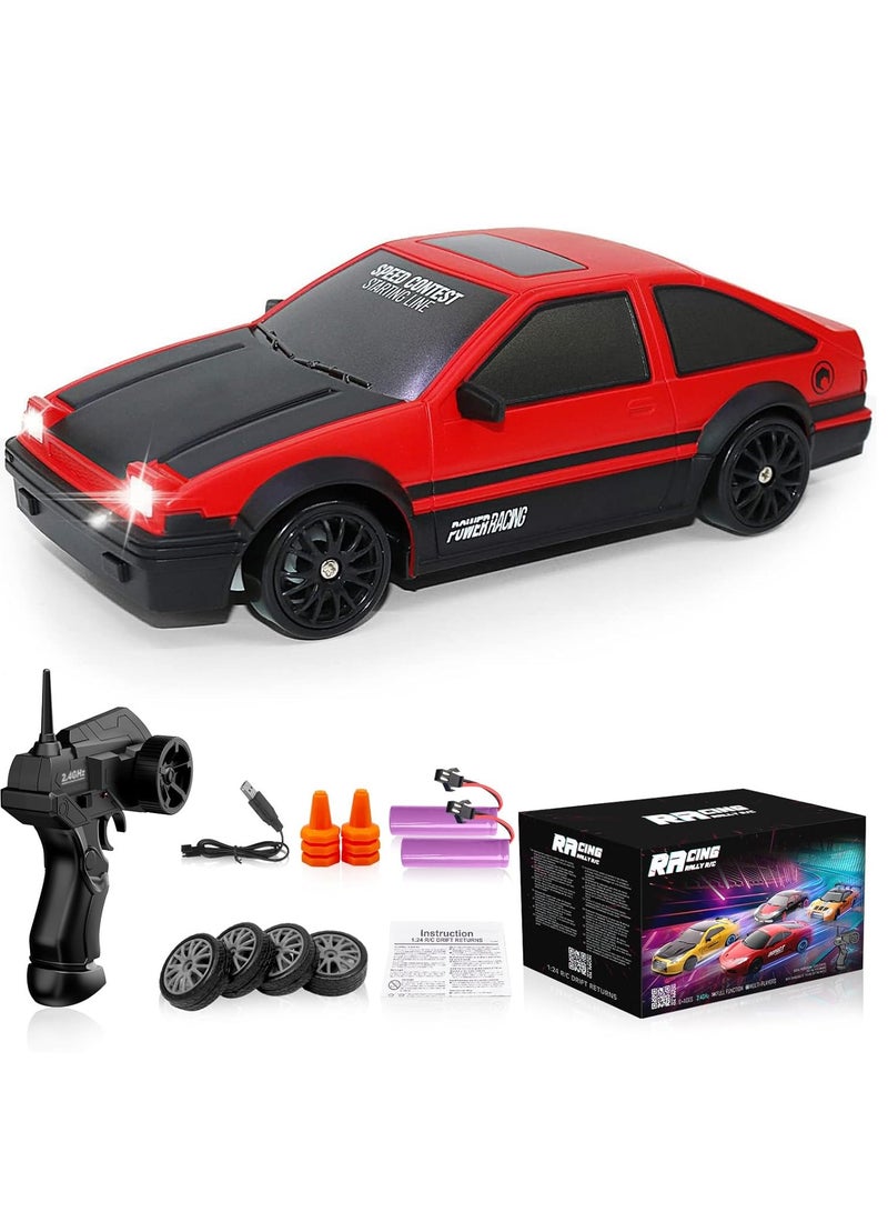 Remote control car rc drift car 2.4ghz 1:24 scale 4wd 15km/h high speed model vehicle with led lights drifting tire racing sport toy car for adults boys girls kids gift 2pcs rechargeable batteries - Image 1