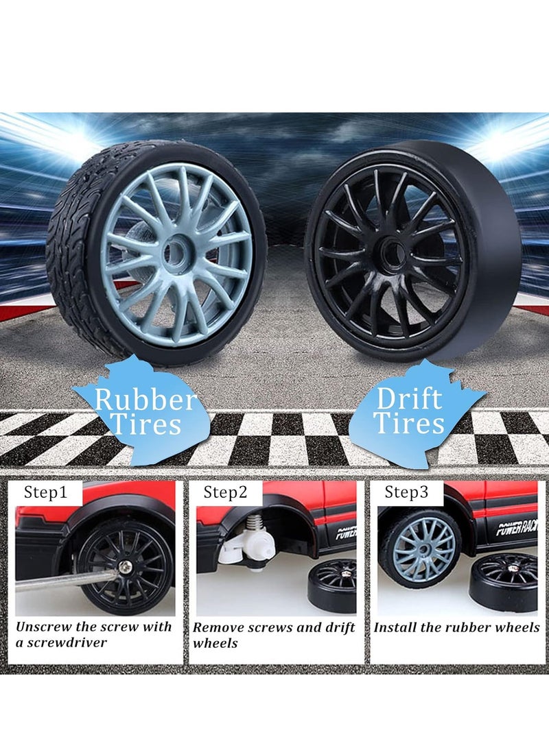 Remote control car rc drift car 2.4ghz 1:24 scale 4wd 15km/h high speed model vehicle with led lights drifting tire racing sport toy car for adults boys girls kids gift 2pcs rechargeable batteries - Image 4