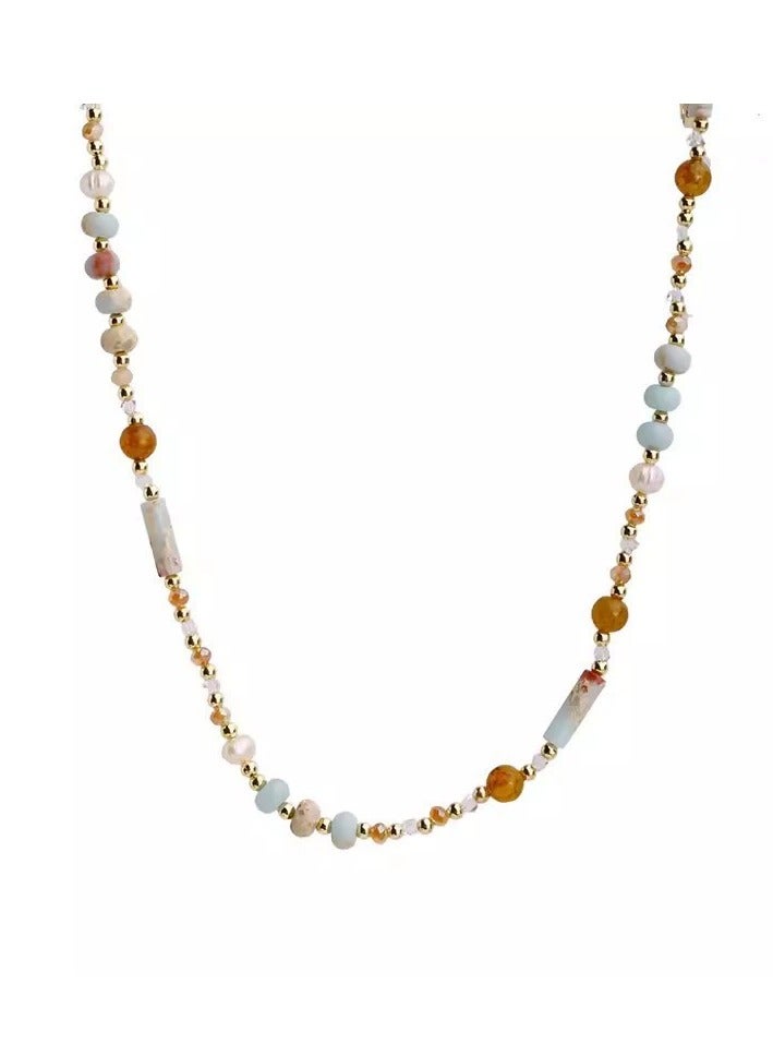 Goolsky قلادة تشوكر لؤلؤي مزين بالدوبامين للنساء – خرز أرز ملون وخرز أسطواني، سلسلة عصرية أنيقة تصل إلى عظمة الترقوة، أسلوب ي2ك - Image 1