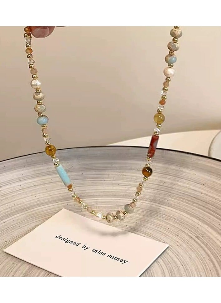 Goolsky قلادة تشوكر لؤلؤي مزين بالدوبامين للنساء – خرز أرز ملون وخرز أسطواني، سلسلة عصرية أنيقة تصل إلى عظمة الترقوة، أسلوب ي2ك - Image 3