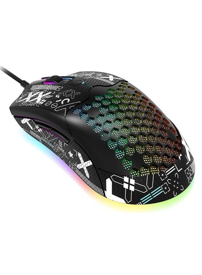 General Lightweight Gaming Mouse Wired with Anti Slip Grip Tape, 12000DPI Backlit Mice with 7 Buttons Programmable, Honeycomb Shell Wired Mouse for PC Gamers and Xbox and PS4  - Image 1