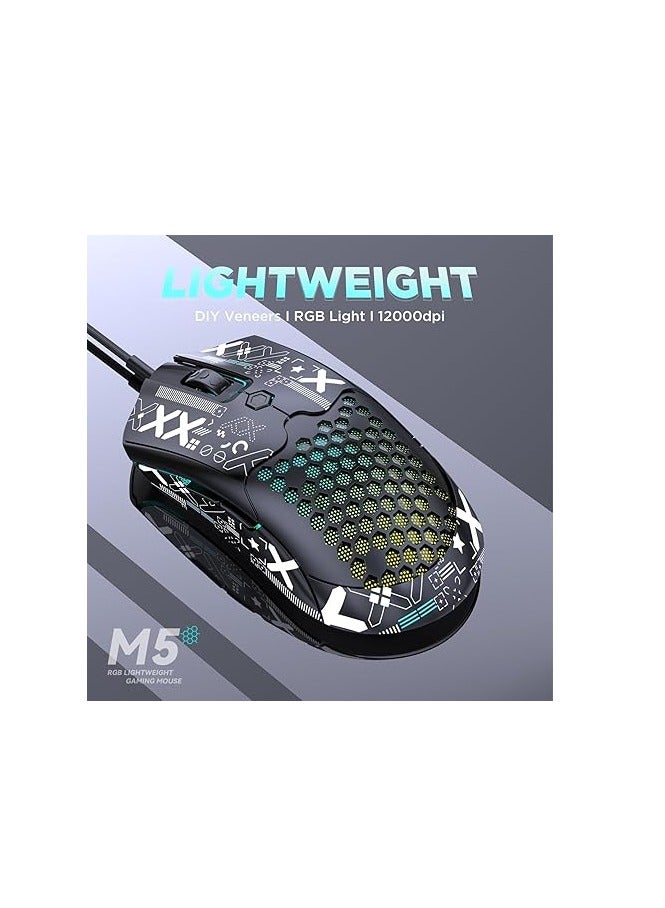 General Lightweight Gaming Mouse Wired with Anti Slip Grip Tape, 12000DPI Backlit Mice with 7 Buttons Programmable, Honeycomb Shell Wired Mouse for PC Gamers and Xbox and PS4  - Image 2