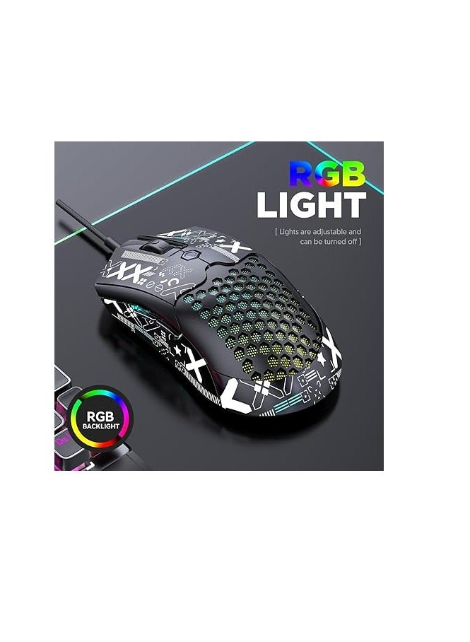 General Lightweight Gaming Mouse Wired with Anti Slip Grip Tape, 12000DPI Backlit Mice with 7 Buttons Programmable, Honeycomb Shell Wired Mouse for PC Gamers and Xbox and PS4  - Image 3