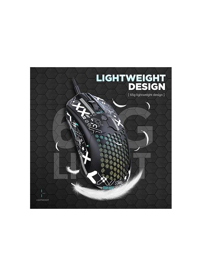 General Lightweight Gaming Mouse Wired with Anti Slip Grip Tape, 12000DPI Backlit Mice with 7 Buttons Programmable, Honeycomb Shell Wired Mouse for PC Gamers and Xbox and PS4  - Image 4