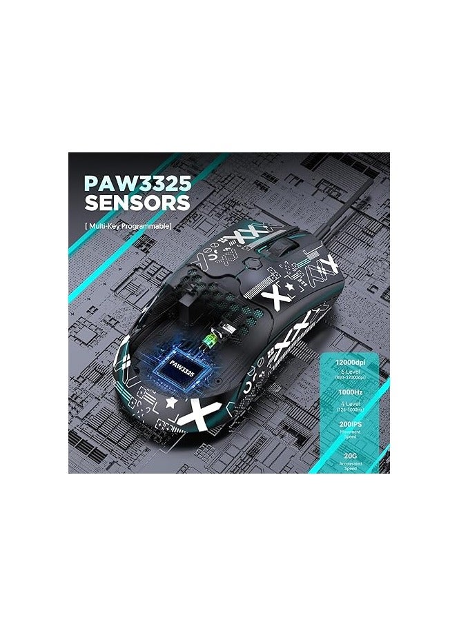 General Lightweight Gaming Mouse Wired with Anti Slip Grip Tape, 12000DPI Backlit Mice with 7 Buttons Programmable, Honeycomb Shell Wired Mouse for PC Gamers and Xbox and PS4  - Image 5