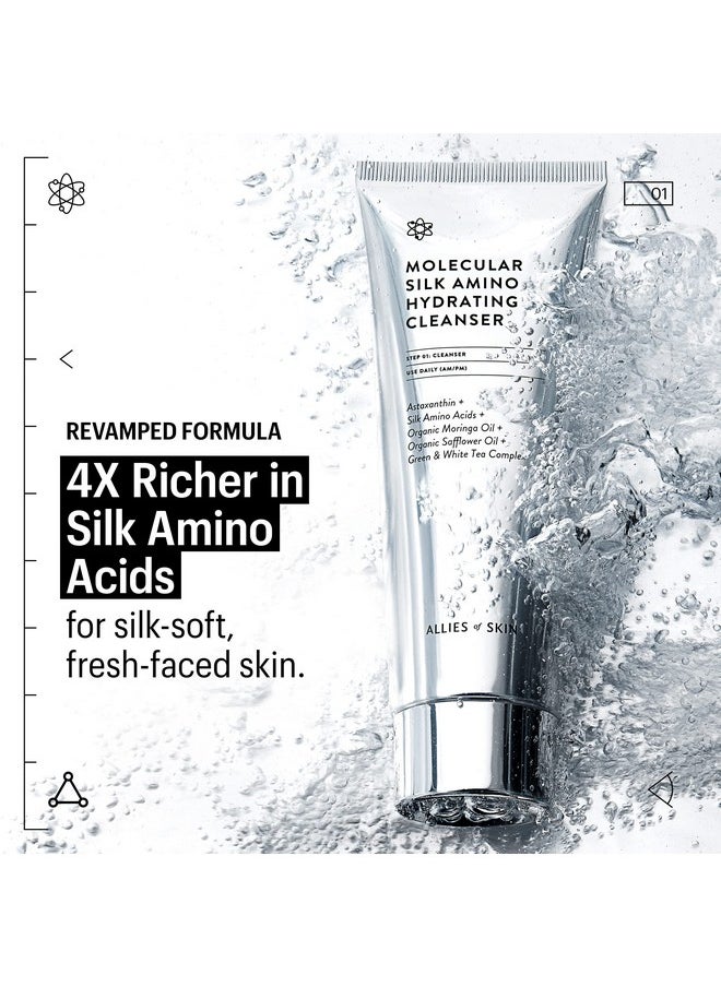 Allies of Skin - Molecular Silk Amino Hydrating Cleanser: Hyaluronic Acid Ceramides Safflower & Moringa Oils. Nourishes Conditions & Repairs 100 Ml/2.4 Oz - Image 1