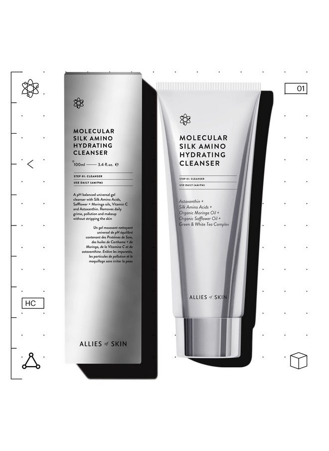 Allies of Skin - Molecular Silk Amino Hydrating Cleanser: Hyaluronic Acid Ceramides Safflower & Moringa Oils. Nourishes Conditions & Repairs 100 Ml/2.4 Oz - Image 1