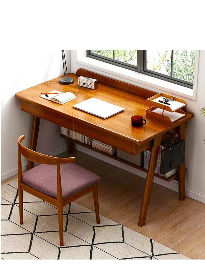 Generic Solid Wood Writing Desk, 47" Mid-Century Modern Walnut Desk, Home Office Computer Desk with 2 Drawers and Storage Shelf, Laptop Desk, Study Table, Work Desk Station  - Image 2