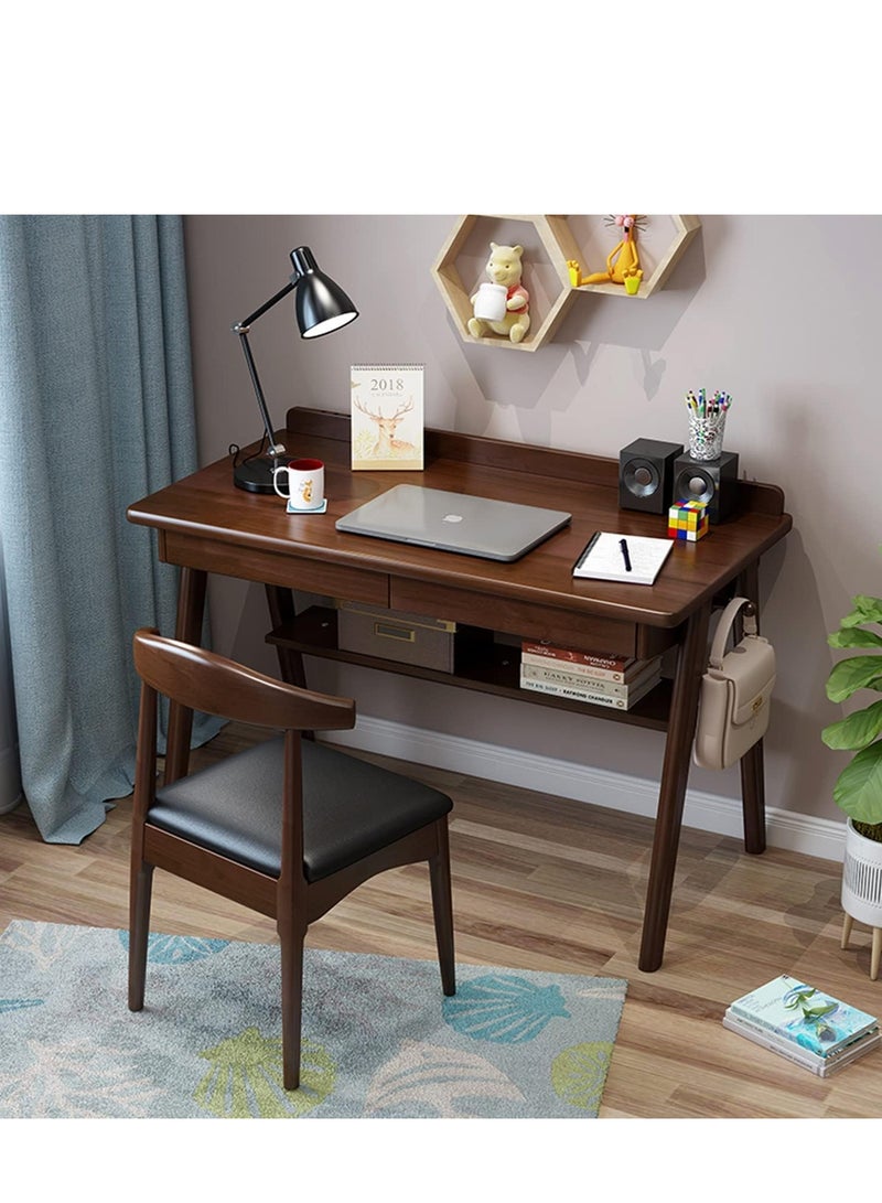 Generic Solid Wood Writing Desk, 47" Mid-Century Modern Walnut Desk, Home Office Computer Desk with 2 Drawers and Storage Shelf, Laptop Desk, Study Table, Work Desk Station  - Image 4