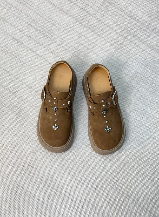 تايك تو حذاء لوفرز شمواه مزين بلون تان