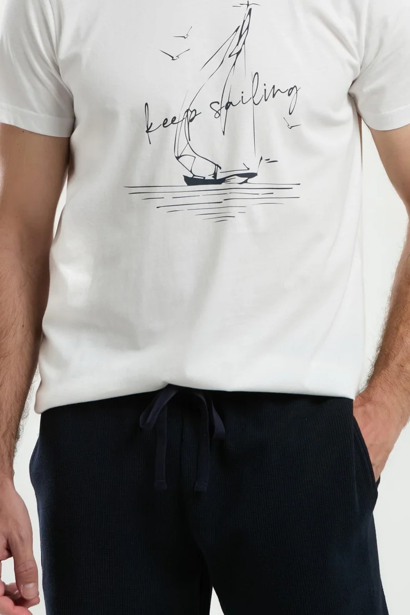 ارنيتا Men's Single Jersey Woven Cotton Bermuda Pocket Shorts T-Shirt Set