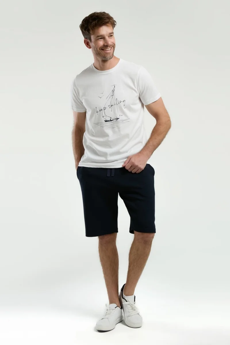 ارنيتا Men's Single Jersey Woven Cotton Bermuda Pocket Shorts T-Shirt Set