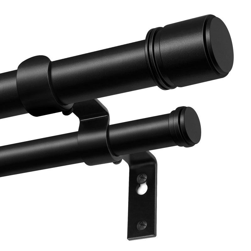HOTOZON Double Curtain Rod 32 to 86 Inch, HOTOZON 1 Inch Heavy Duty Double Curtain Rods for Windows 20 to 82 Inches(1.7-6.8 ft), Telescoping Drapery Rod with Simple End Finials, Black - Image 1