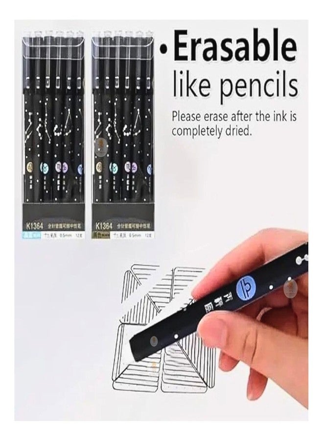 OVERSEASE Erasable Galaxy Printed Zodiac Gel Pen with Constellation star Design, 0.5mm tip blue ink Office School Stationary Supplies, Pack of 12 (Erasable Zodiac Pens) - Image 3