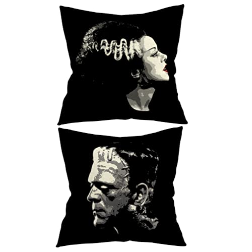 Giosve 18x18 in Set of 2 Decorative Pillowcase Halloween Gothic Couple Horror Throw Pillow Cover Gifts for Gothic Room Couch Sofa Decor, Gifts for Couples, Valentine Day (Black2) - Image 1