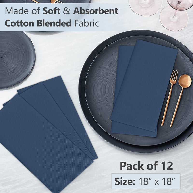 Ruvanti Cloth Napkins Set of 12, 18x18 Inches Napkins Cloth Washable, Soft, Durable, Absorbent, Cotton Blend. Table Dinner Napkins Cloth for Hotel, Lunch, Restaurant, Weddings, Parties - Navy Blue - Image 4